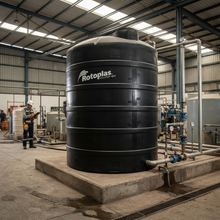 Cargar imagen en el visor de la galería, Tanque Rotoplas negro de 22,000 litros en planta de tratamiento | FH Ferreterías
