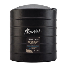 Cargar imagen en el visor de la galería, Tanque Rotoplas 15,000 litros negro Reforzado al 40% vertical para uso industrial | FH Ferreterías
