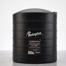 Cargar imagen en el visor de la galería, Tanque de agua Rotoplas 15,000 L negro Reforzado al 40%, vista de producto | FH Ferreterías

