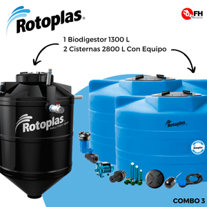 Combo 3 | 2 Cisternas 2800 L Con Equipo + 1 Biodigestor 1300 L - FH Ferreterías